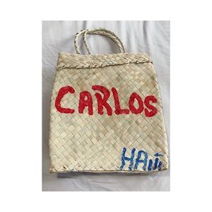 Vintage Handmade Painted Carlos Straw Tote